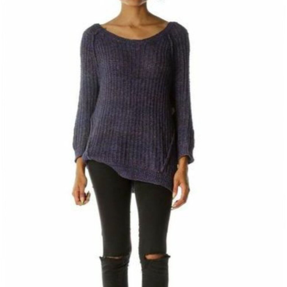 NWT Free People Blue Marled Knit Slouchy On-Off Shoulder Casual Sweater Jumper